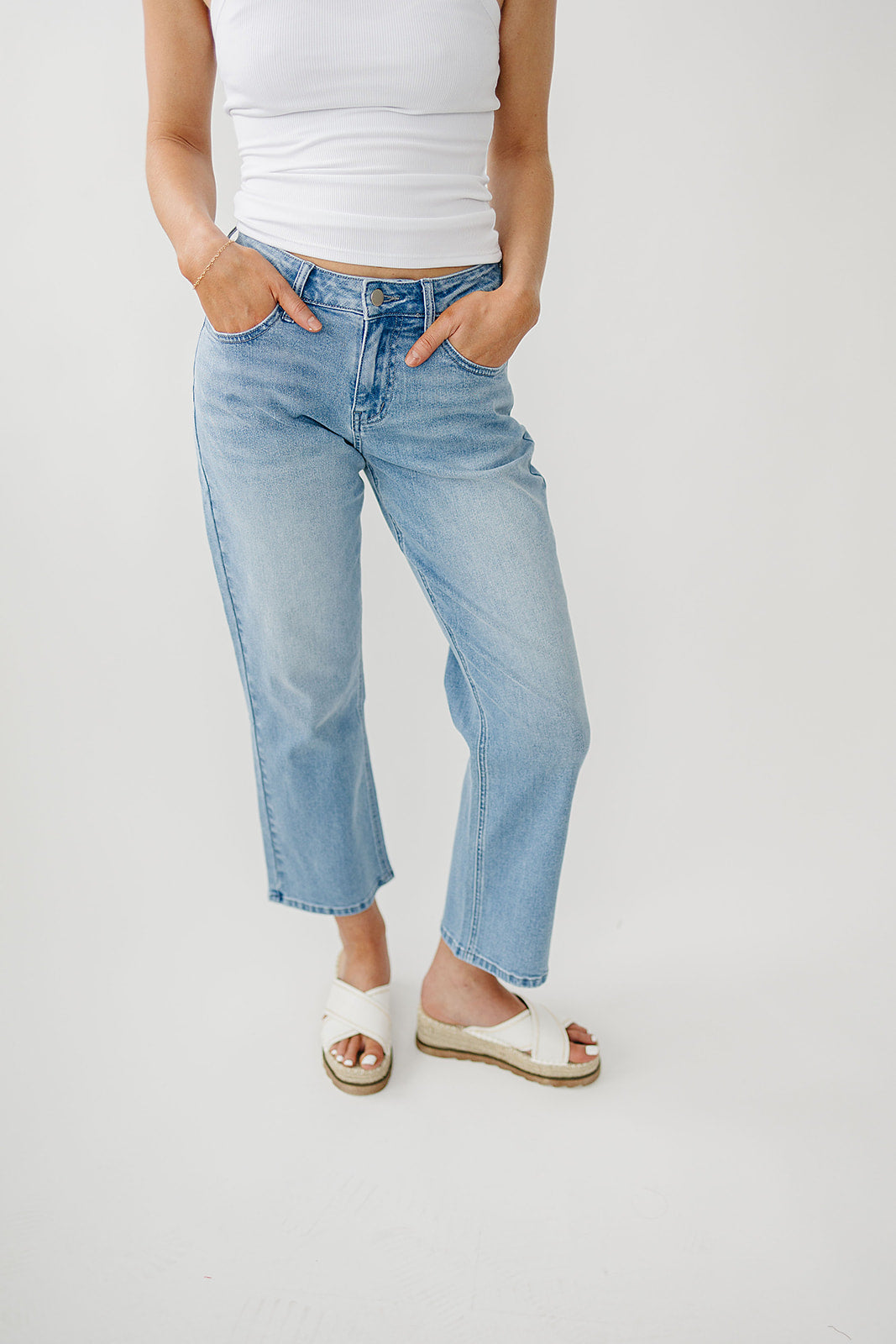 Rubies + Honey | High-Rise Medium Wash Non-Distressed Cropped Wide Leg Jeans