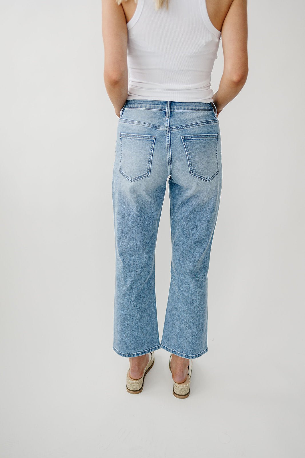 Rubies + Honey | High-Rise Medium Wash Non-Distressed Cropped Wide Leg Jeans