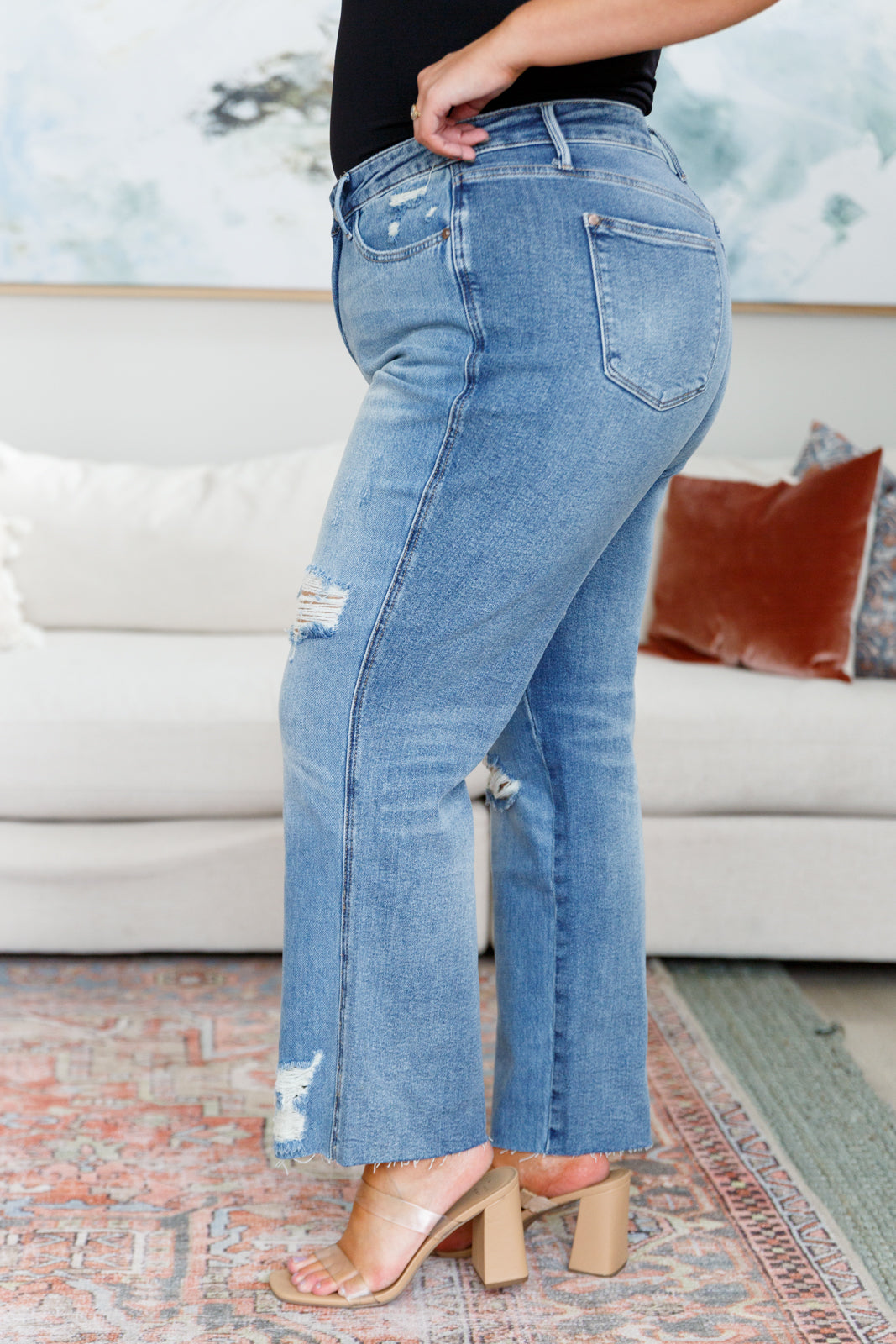 Judy Blue | Nora High Rise Rigid Magic Destroy Slim Straight Jeans