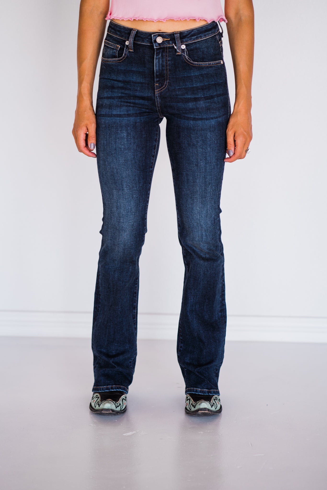 Your New Favorite Mid-Rise Non-Distressed Dark Wash Bootcut Jeans