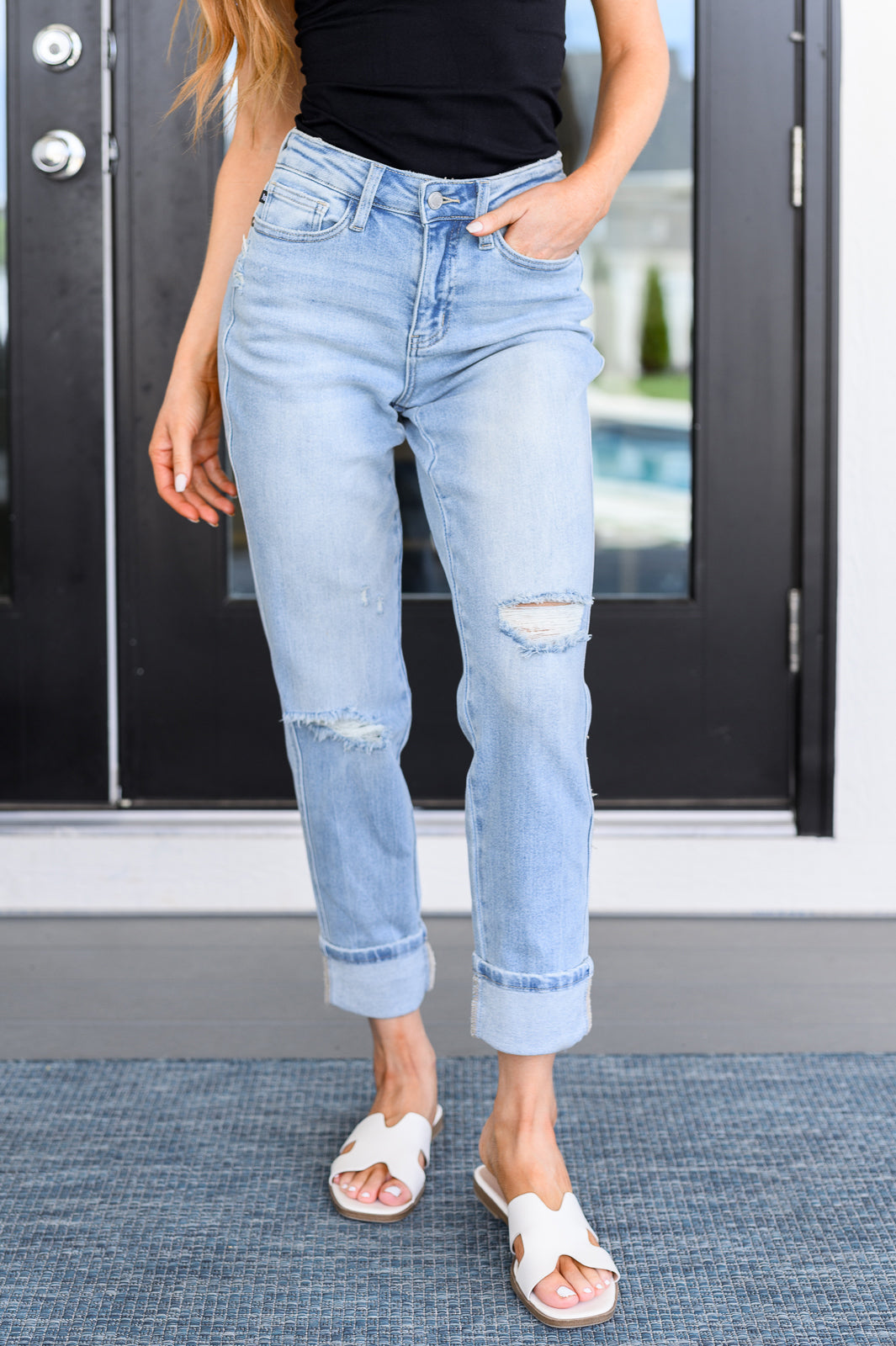 Judy Blue | Sam Mid Rise Star Pocket Boyfriend Jeans