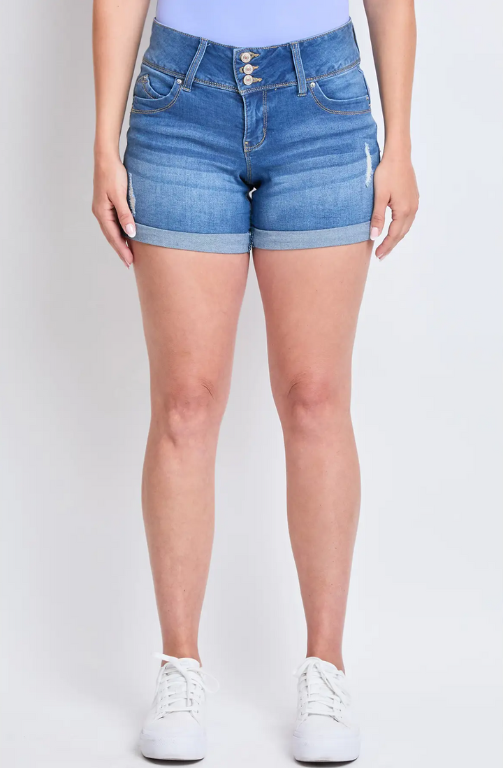 YMI | 3 Button Mid-Rise Fray Cuff Shorts
