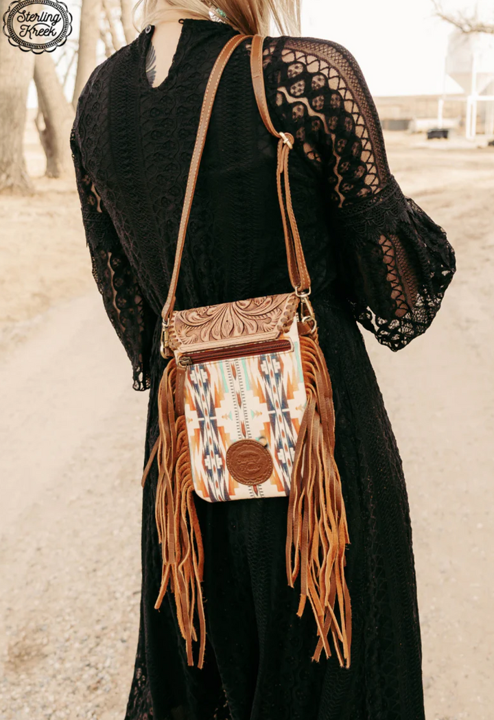 Real Leather Tooled Aztec Inspired Crossbody