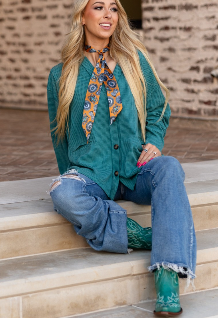 Jeweled Charm Thermal Cardigan