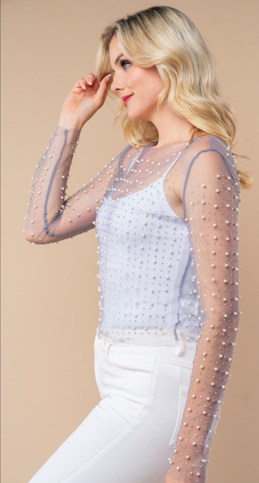 Misty Grey Pearl Diver Mesh Long Sleeve