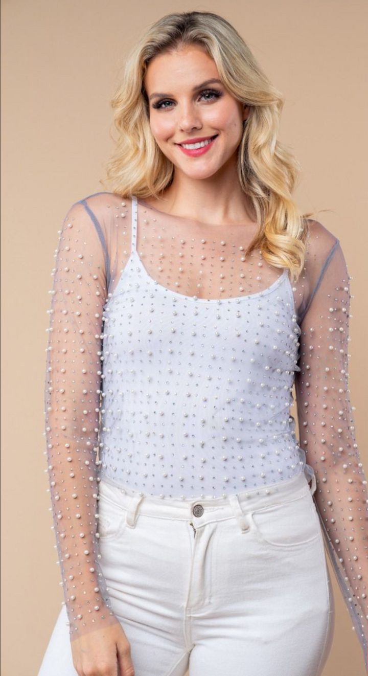 Misty Grey Pearl Diver Mesh Long Sleeve