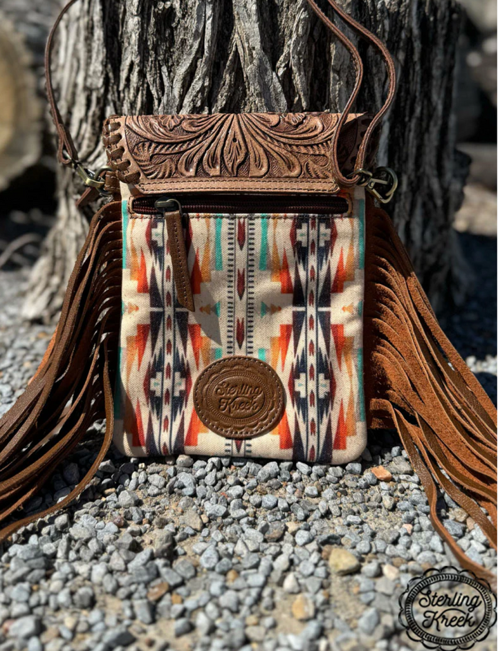 Real Leather Tooled Aztec Inspired Crossbody