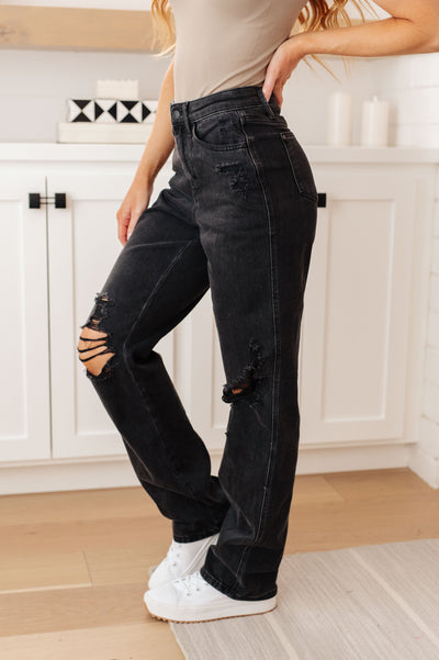 Judy Blue | Susannah High Rise Rigid Magic 90's Distressed Straight Jeans in Black