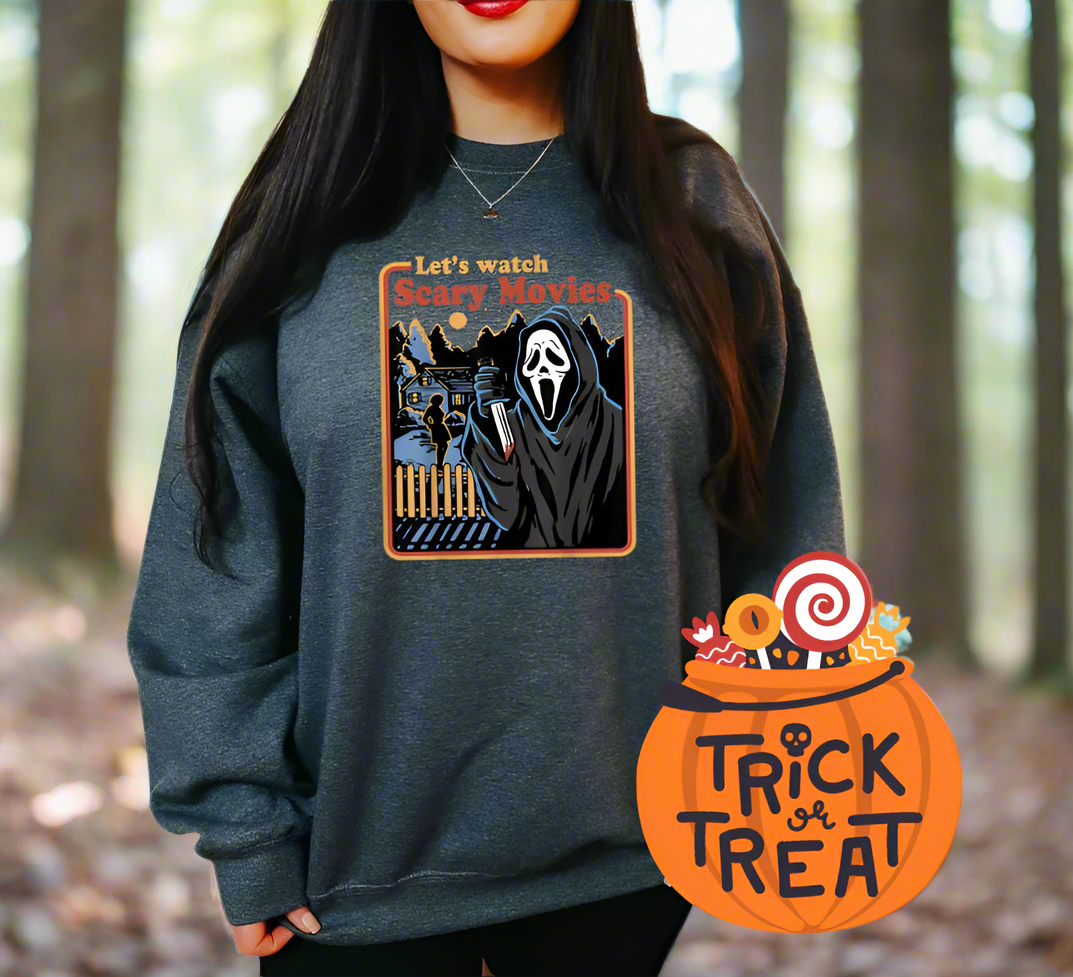 Horror Movie Night Crewneck Graphic Sweatshirt