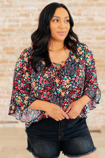 Multi Ditsy Floral Bell Sleeve Top