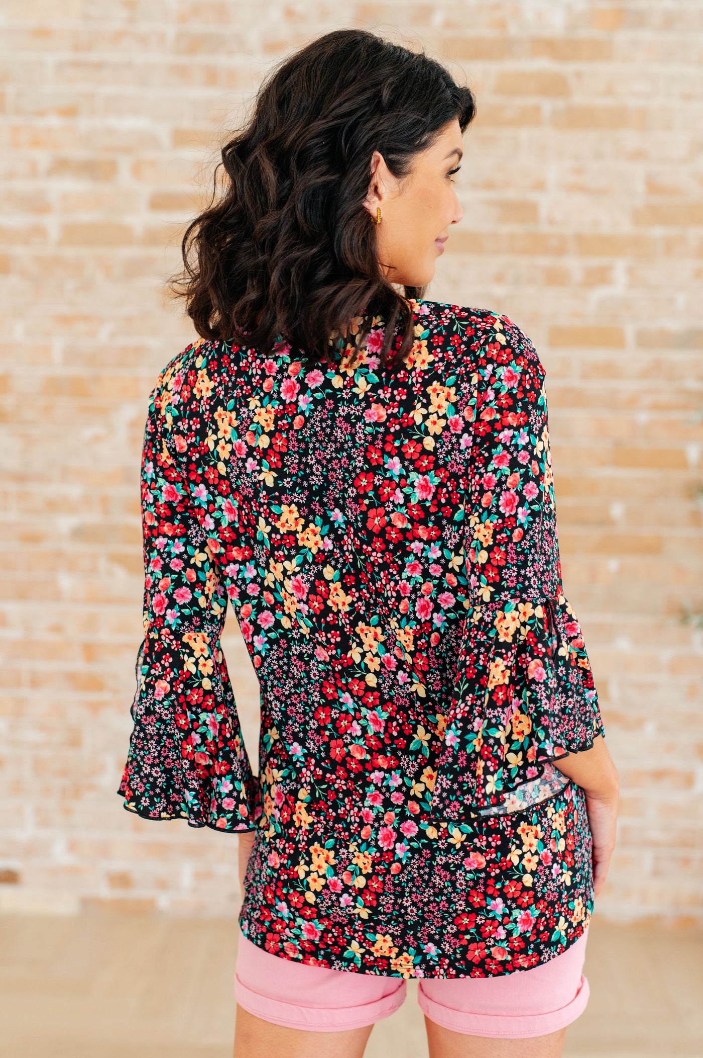 Multi Ditsy Floral Bell Sleeve Top