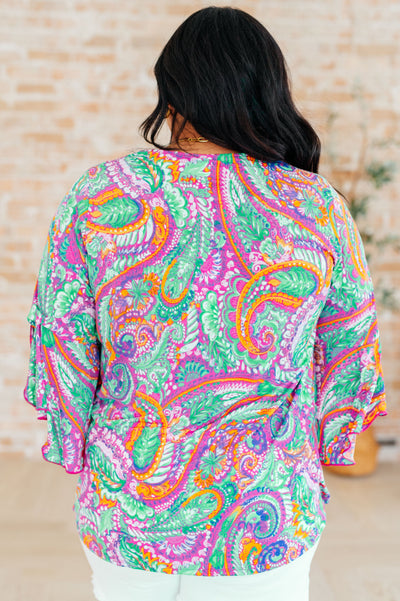 Lavender Mint Paisley Bell Sleeve Top