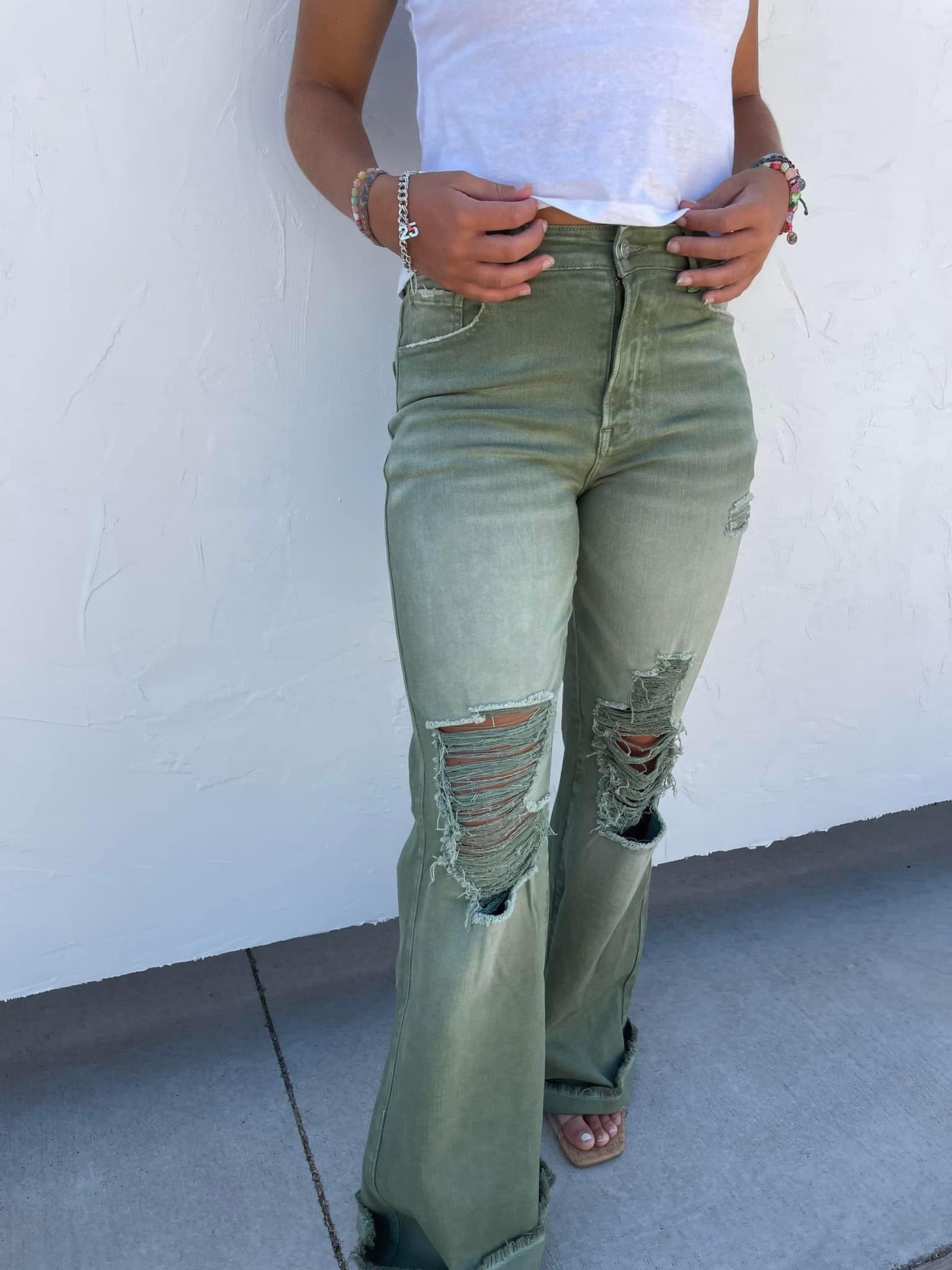 PRE-ORDER | Blakely Olive Distressed Jeans