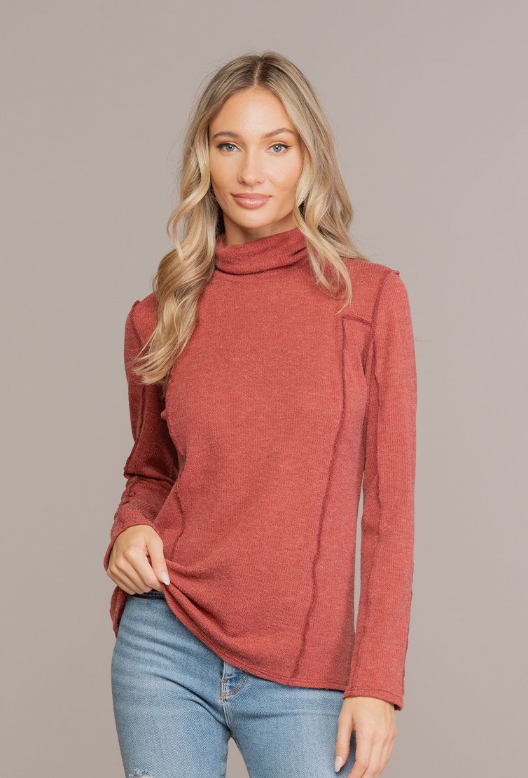 Brick Layers Mock Neck Long Sleeve Top