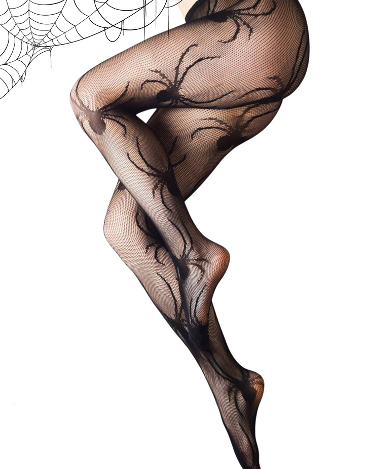 Halloween Black Spider Fishnet Tights. Petite to Plus Size!