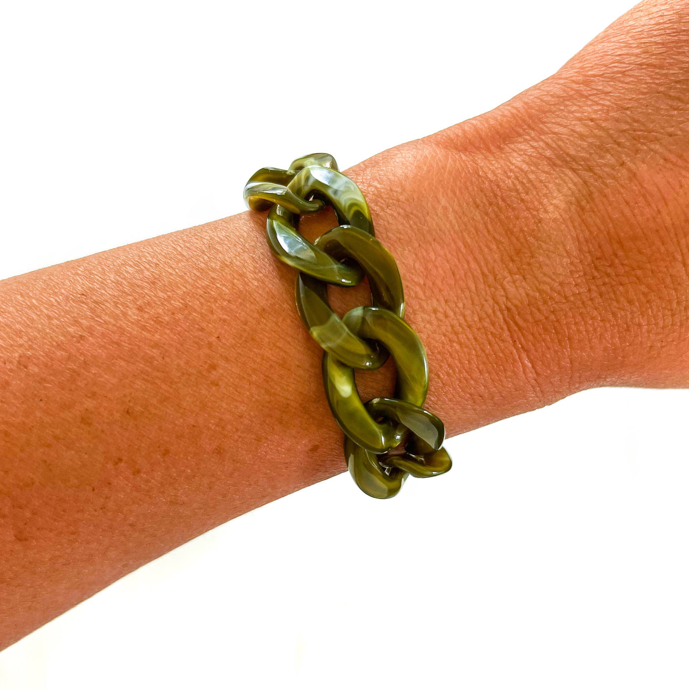 Olive Marble Chunky Acrylic Chain Link Bracelet