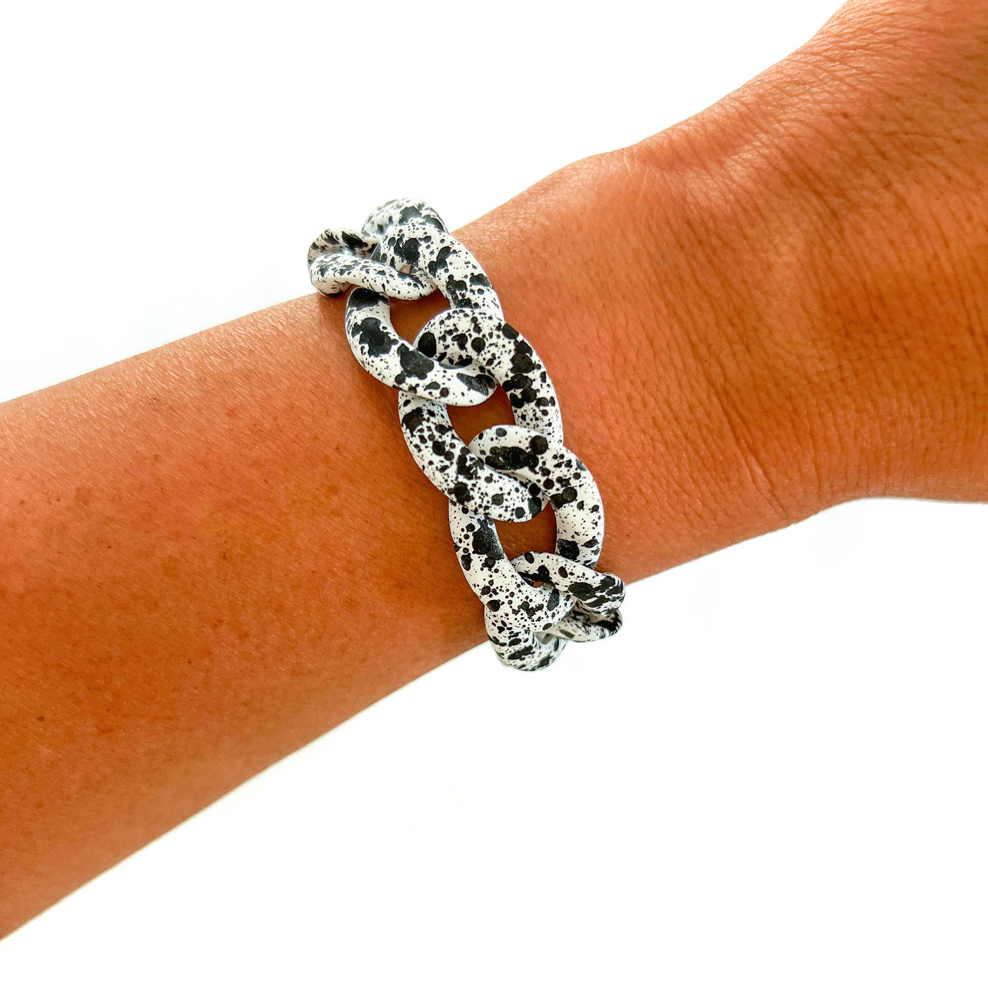 Matte White black Speckle Chunky Acrylic Chain Link Bracelet