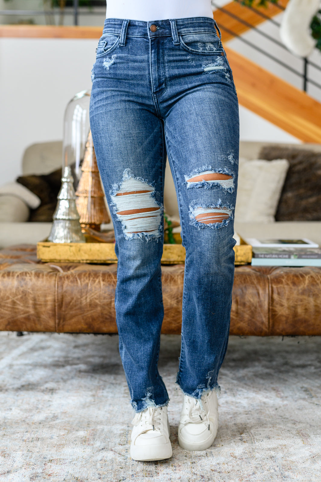 Judy Blue | Christine High Contrast Slim Bootcut Destroyed Jeans