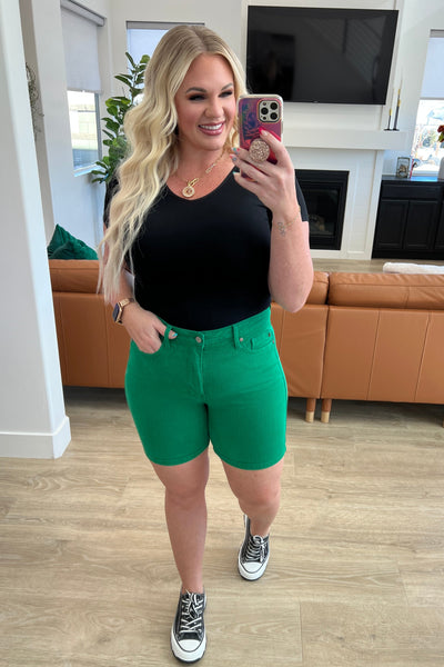 Judy Blue | Jenna High Rise Control Top Cuffed Shorts in Green