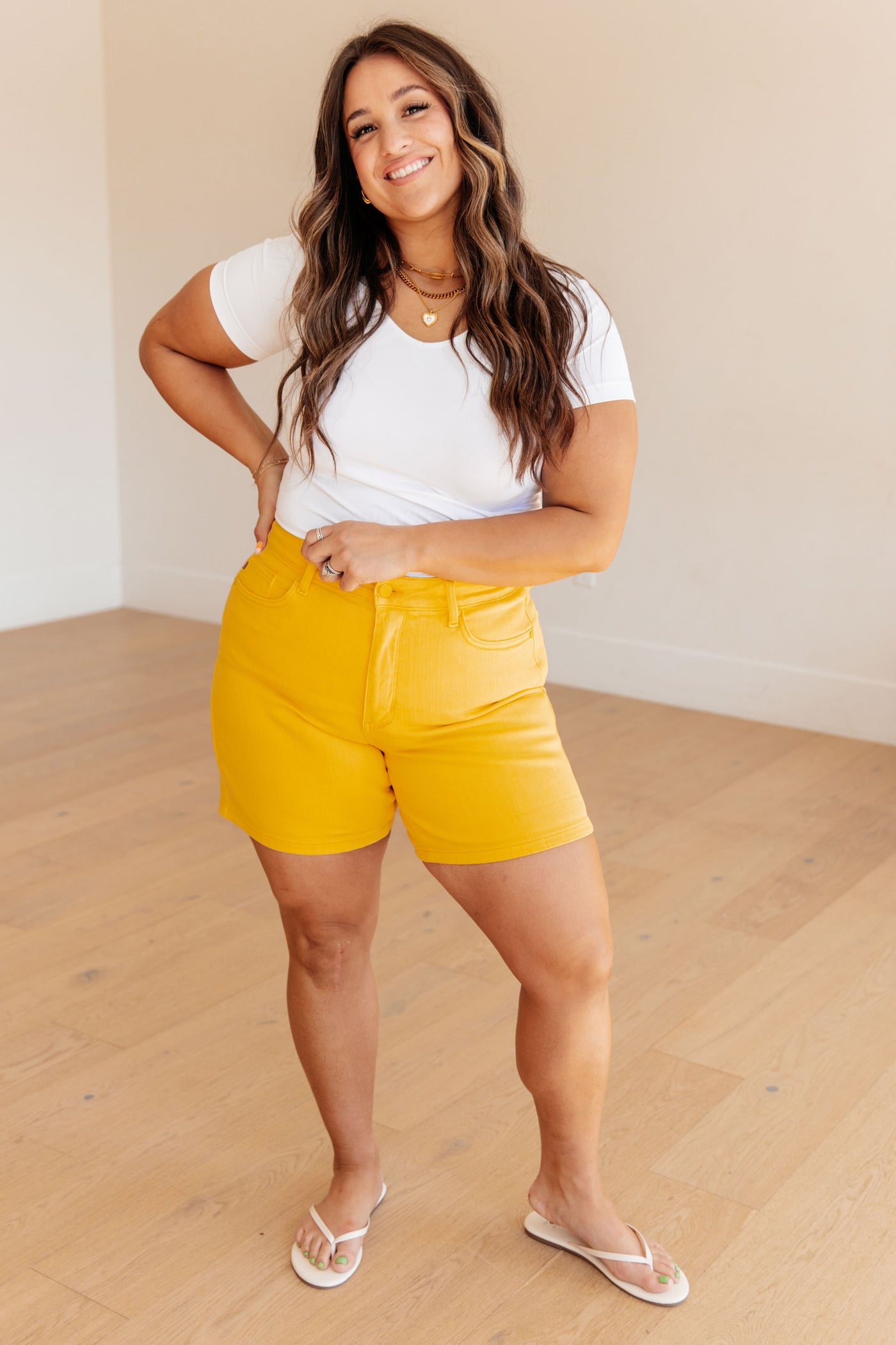 Judy Blue | Jenna High Rise Control Top Cuffed Shorts in Yellow