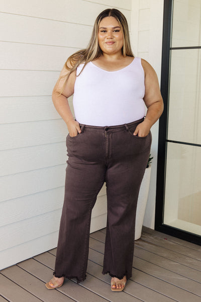 Judy Blue | Sybil High Rise Frayed Hem 90's Brown Straight Jeans